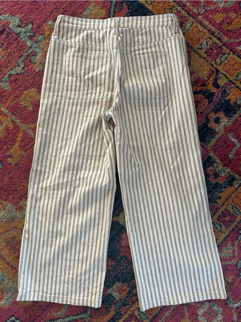 Madewell | Women’s Cream/Navy Double Pinstripe Wide Leg Cropped Pants Size 27